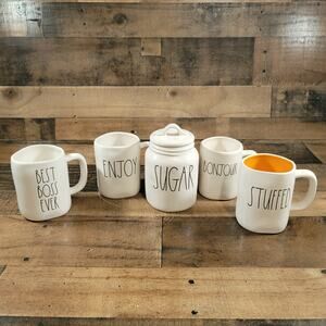 Rea Dunn Artisan Collection 4 Coffee Cups and Sugar Container With Lid